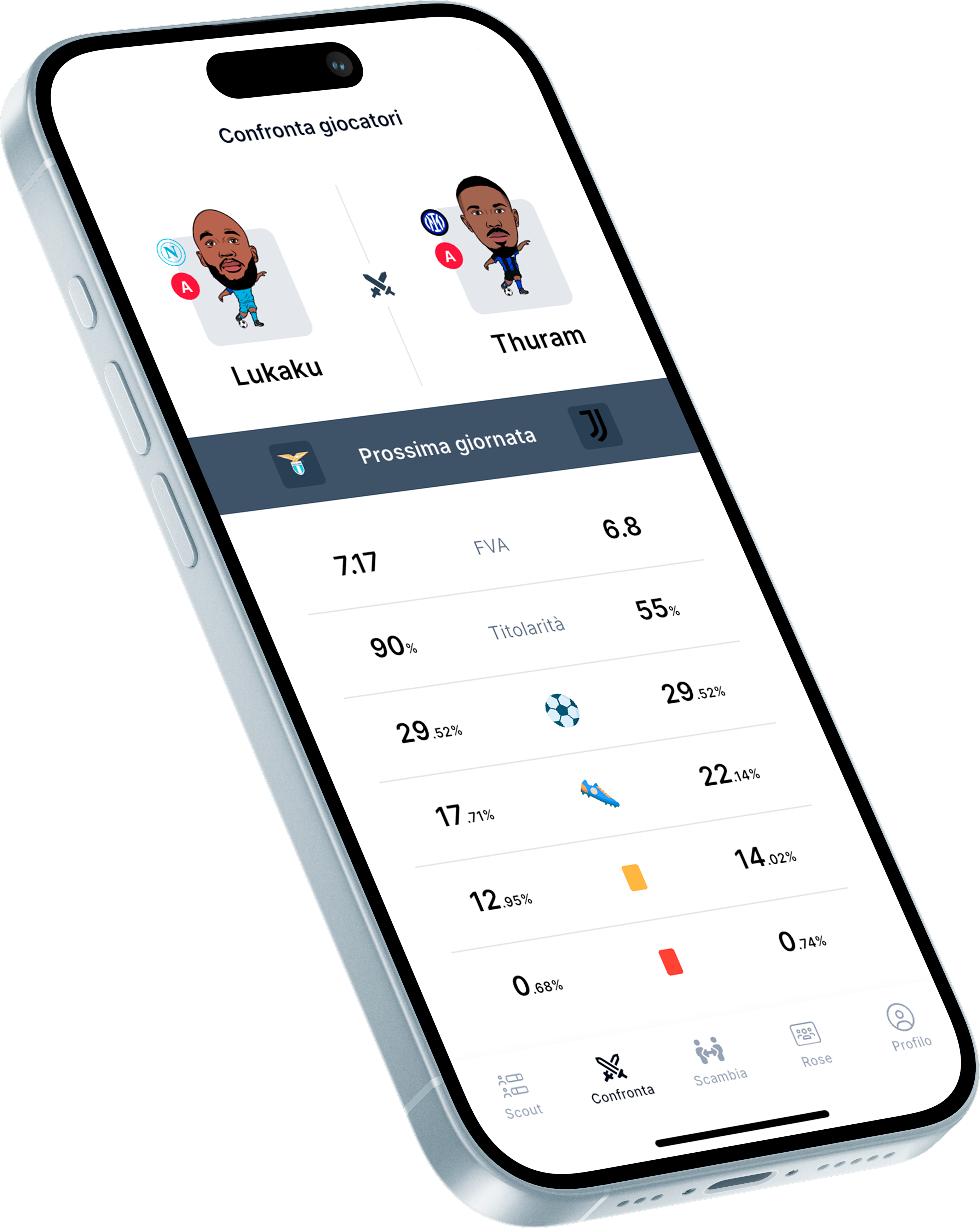 Screenshot confronto giocatori fantacalcio