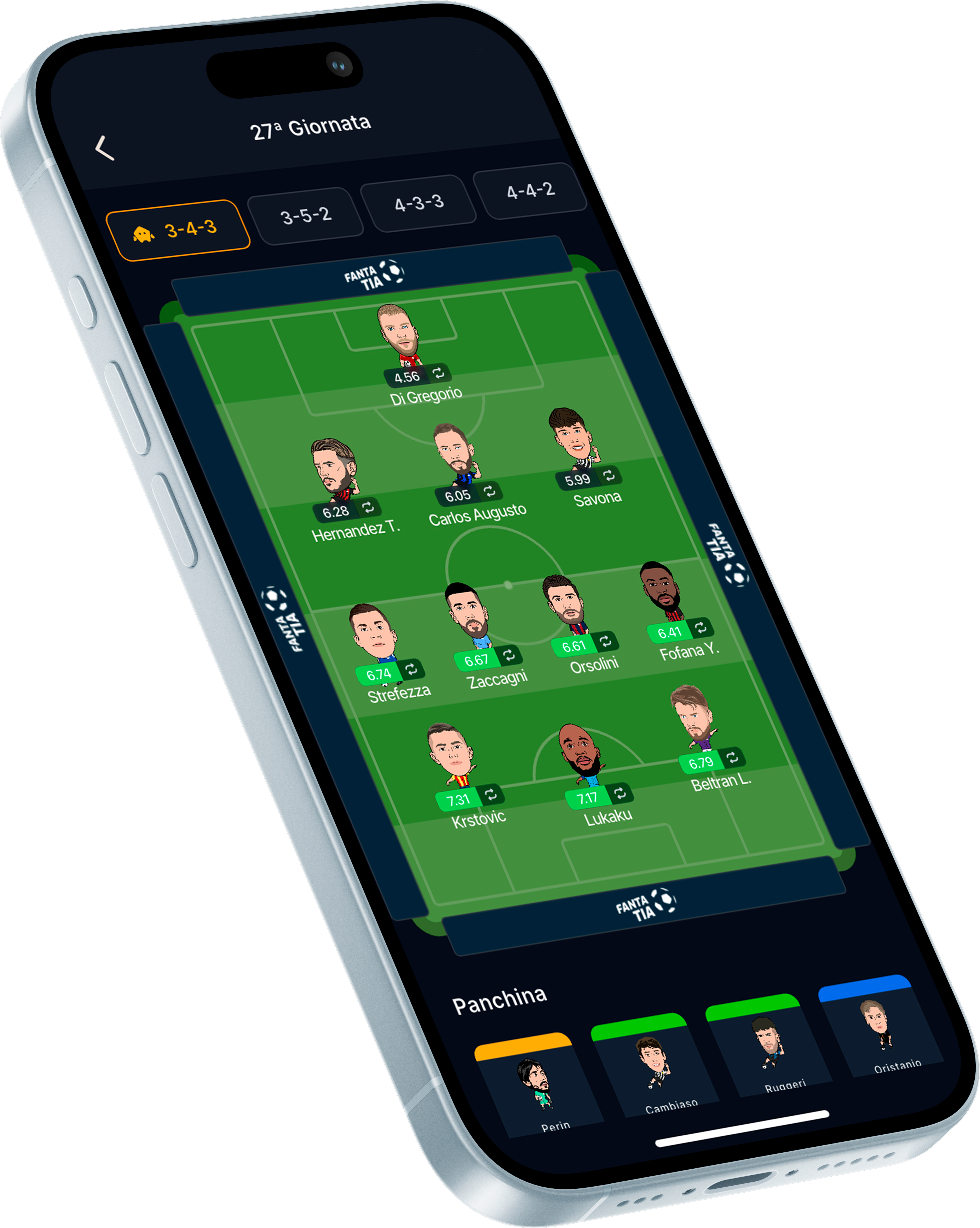 Screenshot formazione fantacalcio suggerita dall'algoritmo