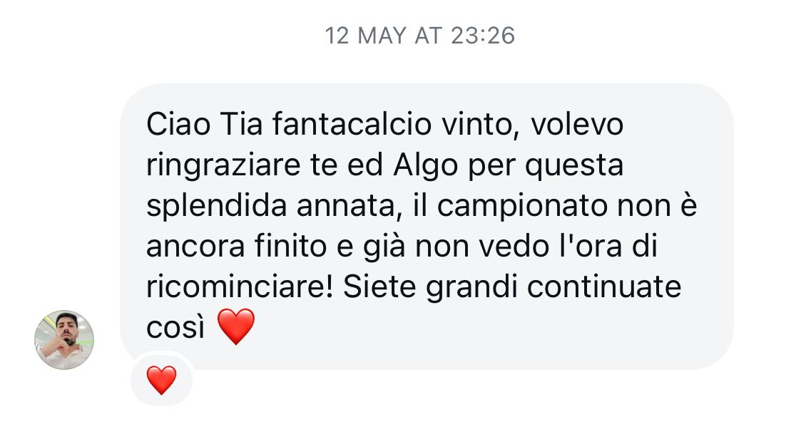 Testimonial utente - vittoria fantacalcio