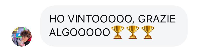 Testimonial utente - ho vinto grazie Algo