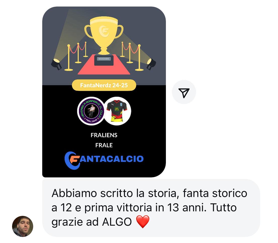 Testimonial utente - prima vittoria fanta storico