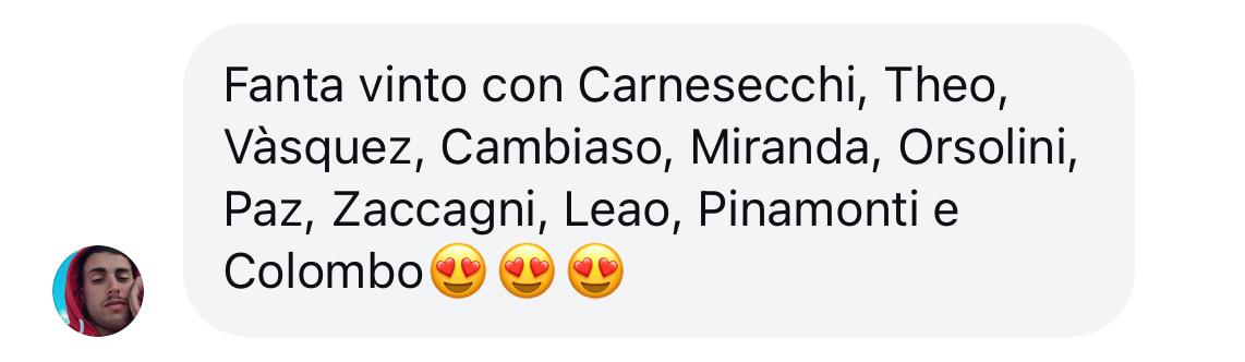 Testimonial utente - fanta vinto con rosa Algo